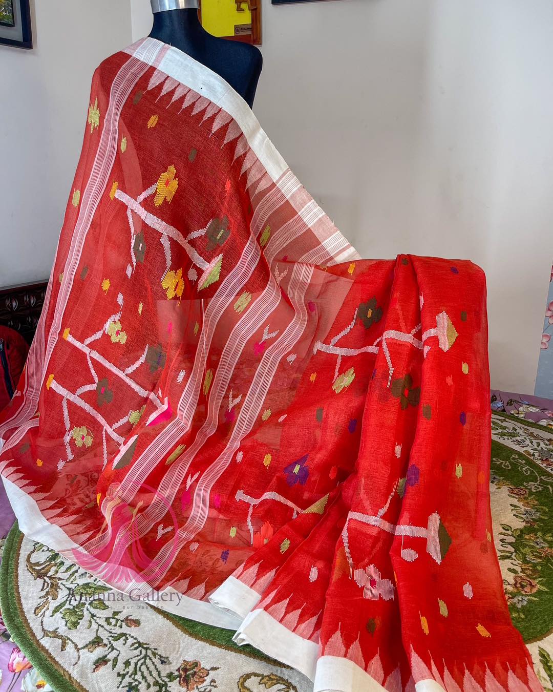 Red Harmony Monipuri Saree - Image 2